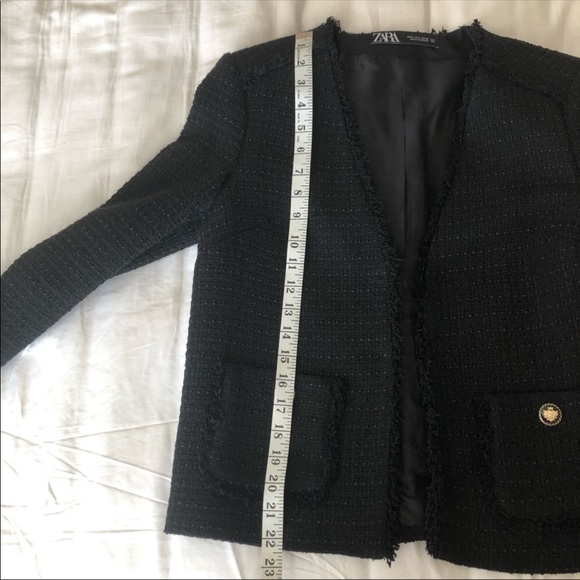 Zara Black Tweed Jacket V neck Blazer 2444 159 800 - Picture 7 of 9